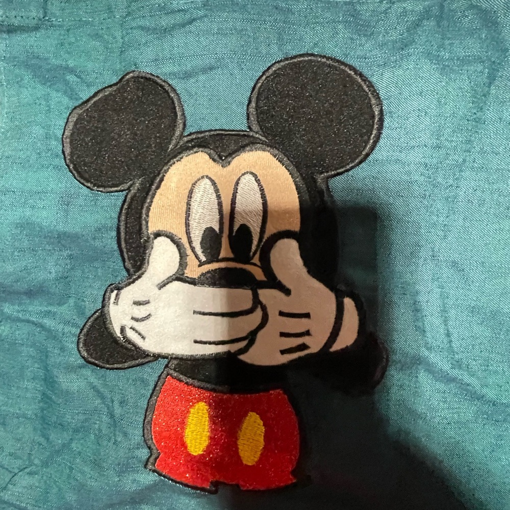 Mickey Mouse Handmade Embroidered Apron on Teal Fabric